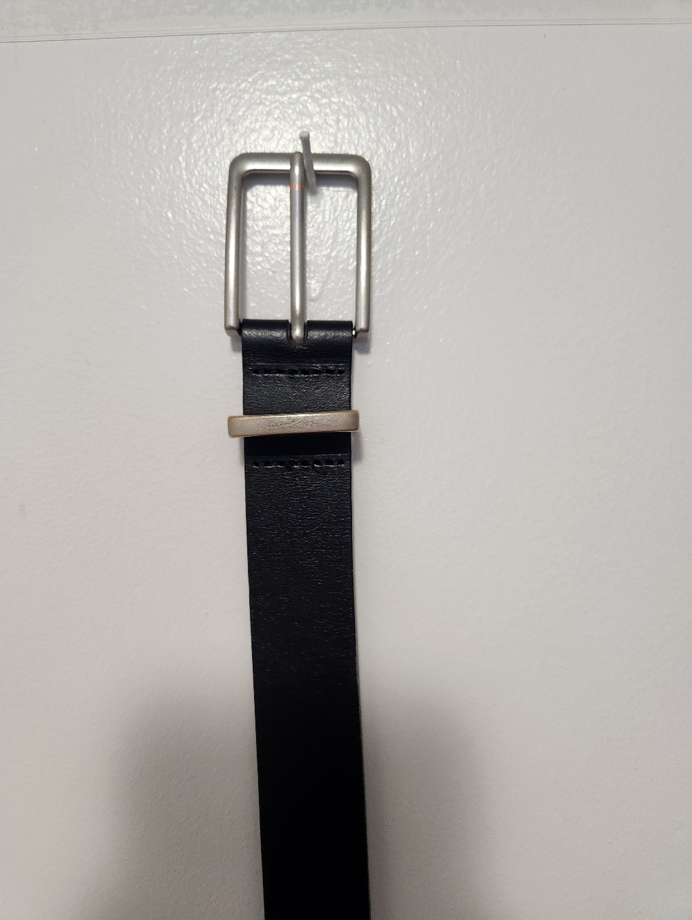 Frank & Oak Black Leather Belt with Silver Buckle - Size L / 42 inches